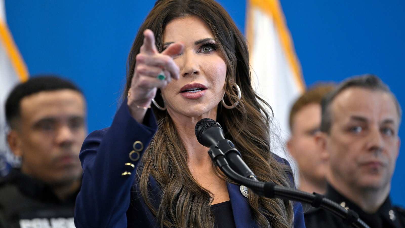 U.S. Secretary of Homeland Security Kristi Noem speaks during a press conference