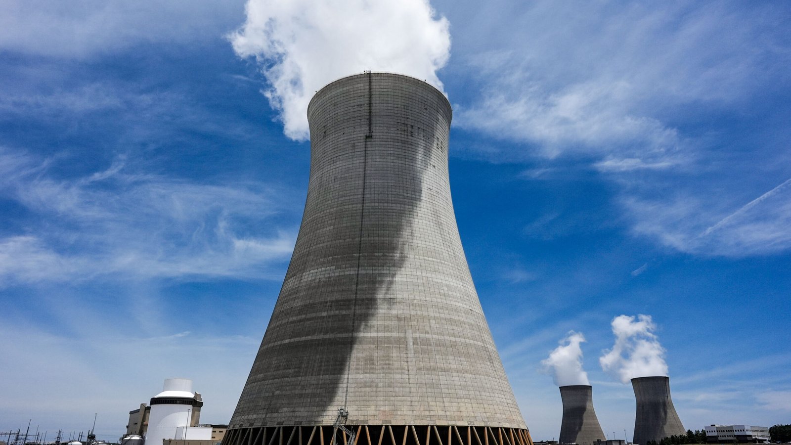 Cooling tower three with one and two in the background are seen at the nuclear reactor facility at the Alvin W. Vogtle Electric Generating Plant