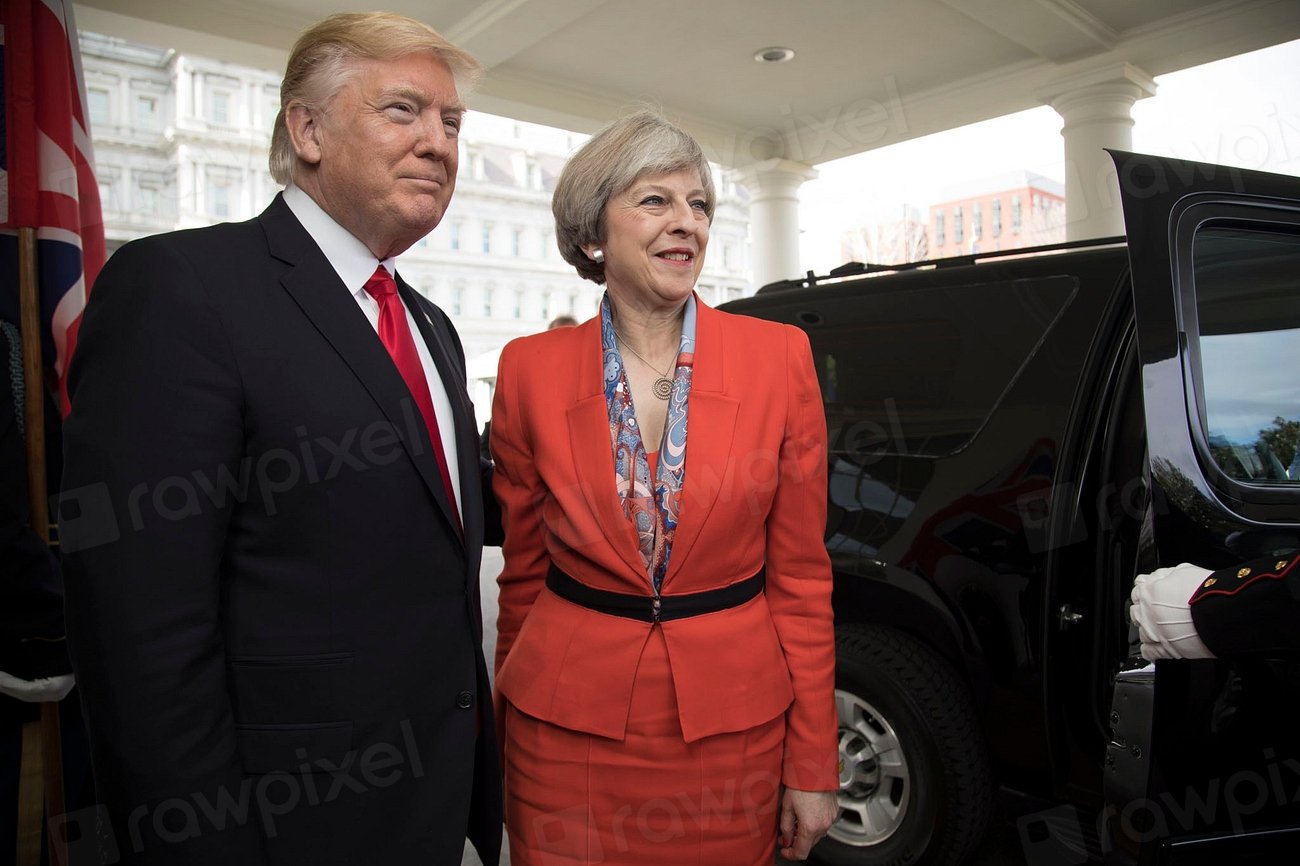 President Donald Trump greets British