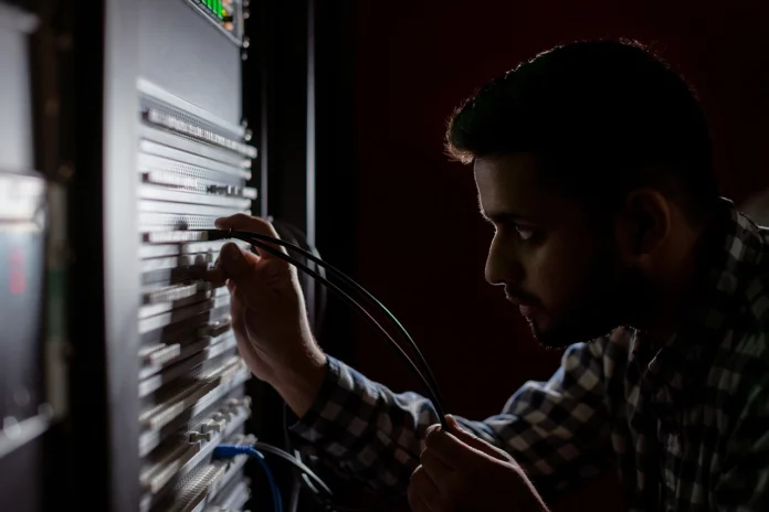 data-center-servers engineer, engineering, broadcast, broadcast engineer, workshop, tech, technology, wires, cables, black technology, black