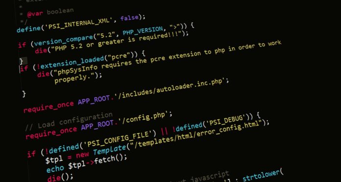 Close-up of PHP code on a computer screen highlighting a security patch